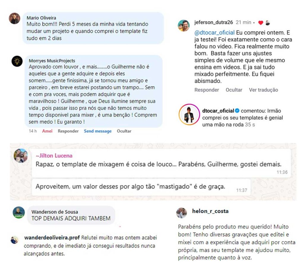 Depoimentos de clientes do Template Mix Master